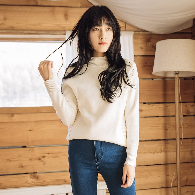 安妮陈2017冬装新款女装竖纹拼接针织毛衣 - 女装针织衫/毛衣 - 棉．麻 白色