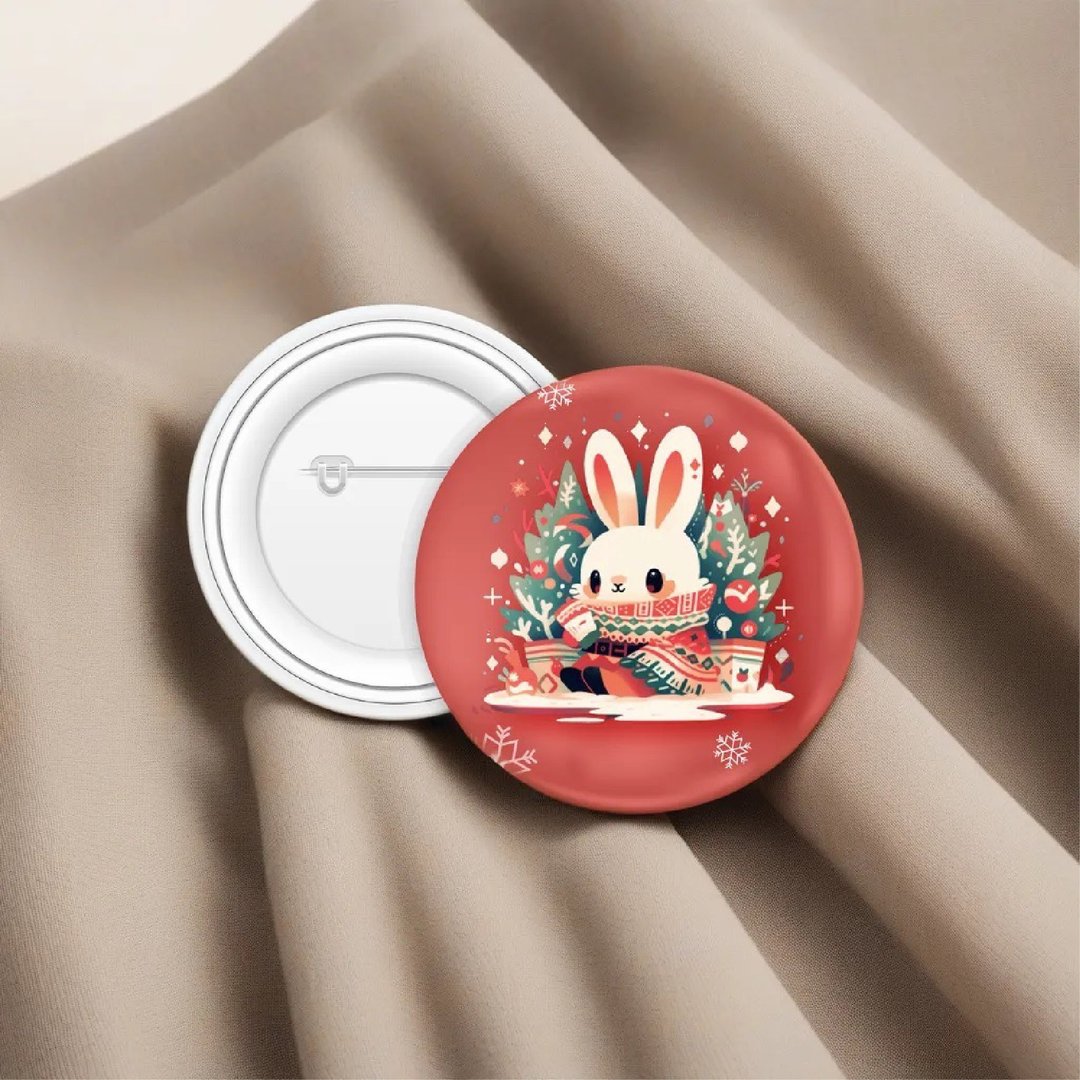 雪兔圣诞 圆形徽章别针 BADGE - 其他 - 防水材质 红色