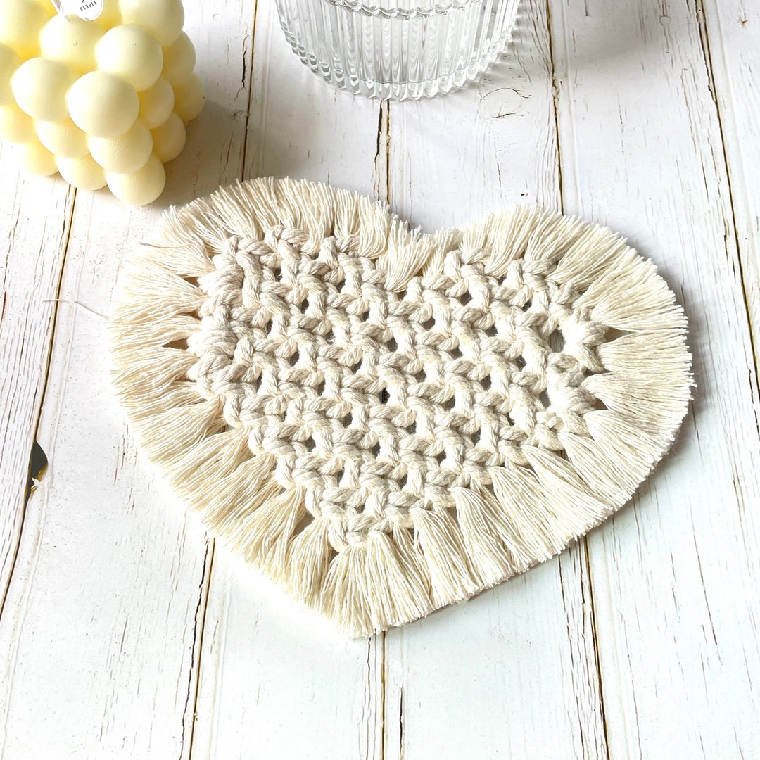Macrame 爱心杯垫【Diy Macrame Heart Coaster Kit】 - 编织/刺绣/羊毛毡/裁缝 - 棉．麻 