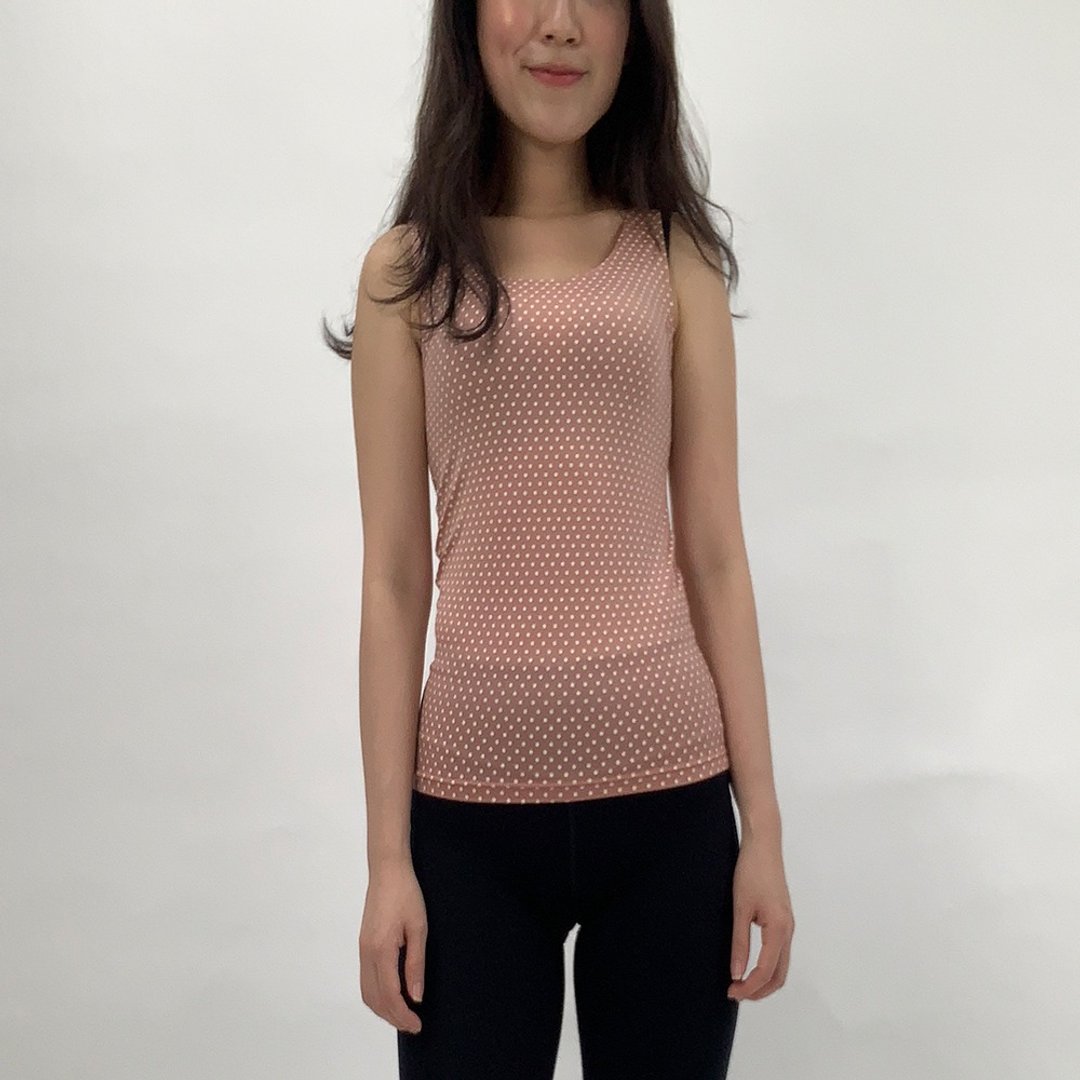 a 丝-科技保湿高弹性背心 粉灰玫瑰(米色圆点) - 女装背心 - 尼龙 粉红色