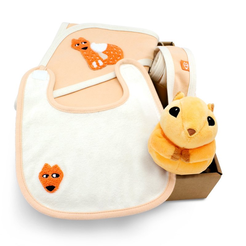 【hipopipo小西波－萌萌小狐有机棉】小狐三角包巾弥月礼盒_B款 - 满月礼盒 - 棉．麻 