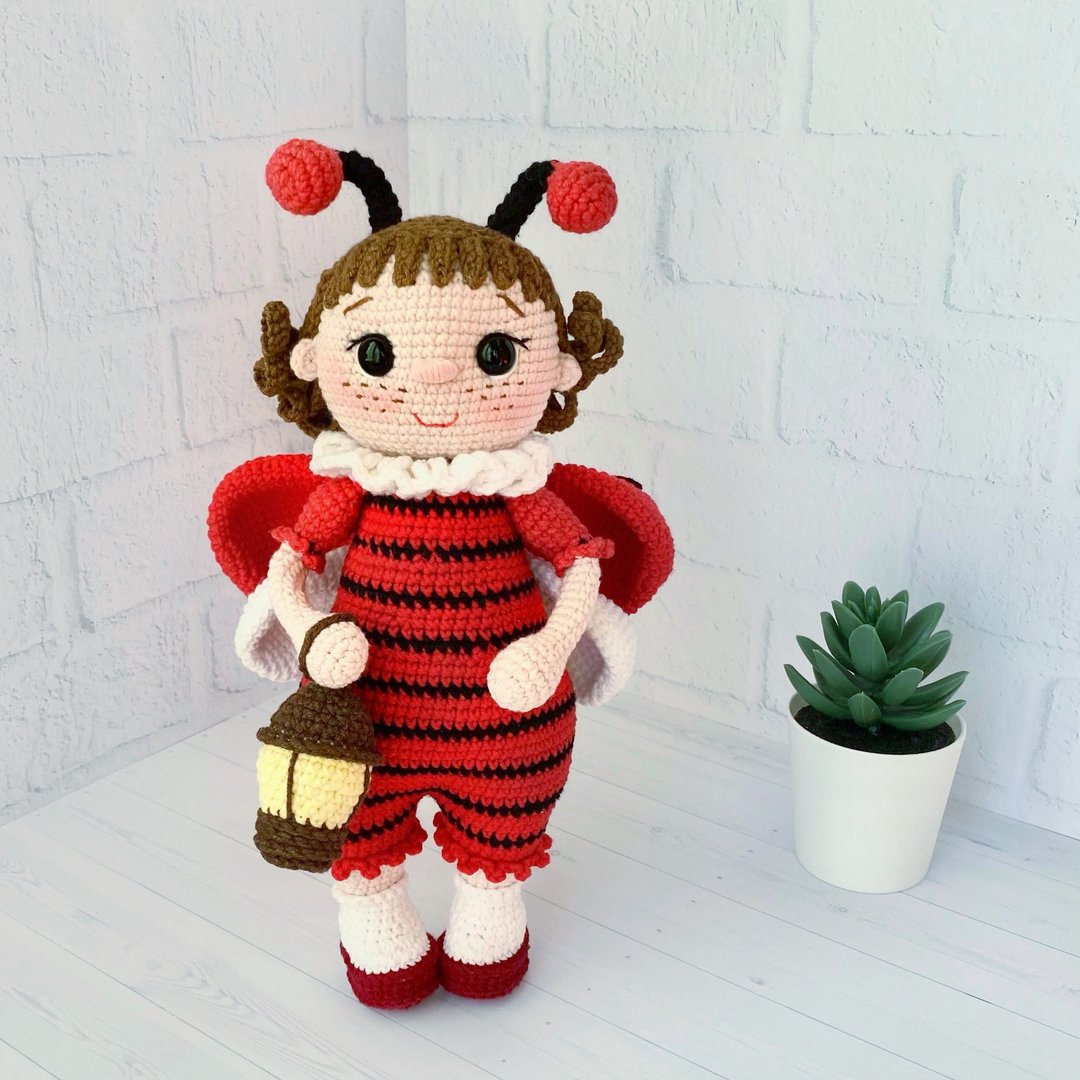 Crochet pattern ladybug doll, Amigurumi doll pattern, Digital Download PDF - 编织/刺绣/羊毛毡/裁缝 - 其他材质 