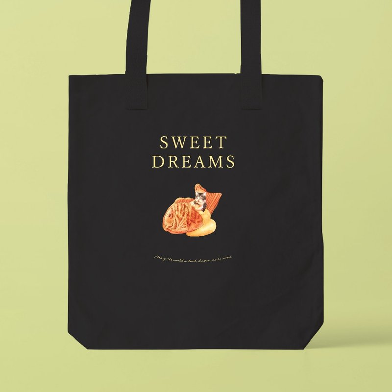 SWEET DREAMS_猫与鲷鱼烧 / A3 尺寸适用托特包 - 手提包/手提袋 - 棉．麻 白色
