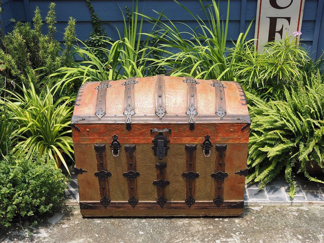 美国1900年古董藏宝箱行李 - 收纳用品 - 木头 