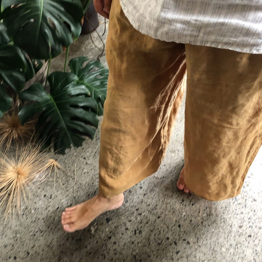 秋亚麻 宽筒口袋裤 - 女装长裤 - 棉 多色