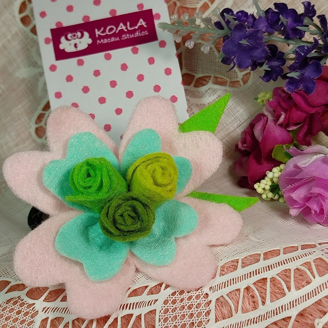 少女系列手工饰品粉红翠绿花朵发圈 - 发带/发箍 - 其他材质 