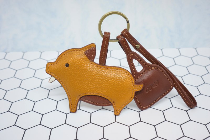 钥匙圈 吊饰 猪 - 钥匙链/钥匙包 - 真皮 咖啡色