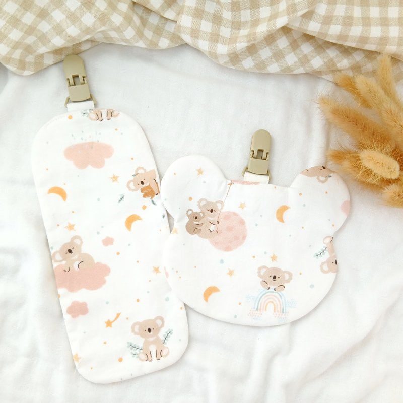 星月无尾熊。附夹棉布手帕  双面手帕 (可绣名字) - 围嘴/口水巾 - 棉．麻 白色