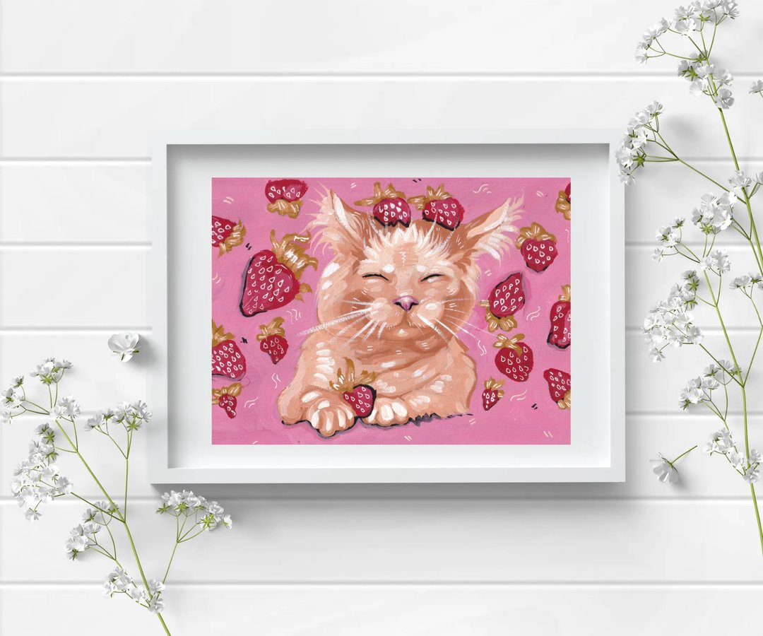 Cat Wall Art Canvas Painting  Animals Painting Meow Meow Wall Decor - 海报/装饰画/版画 - 其他材质 多色