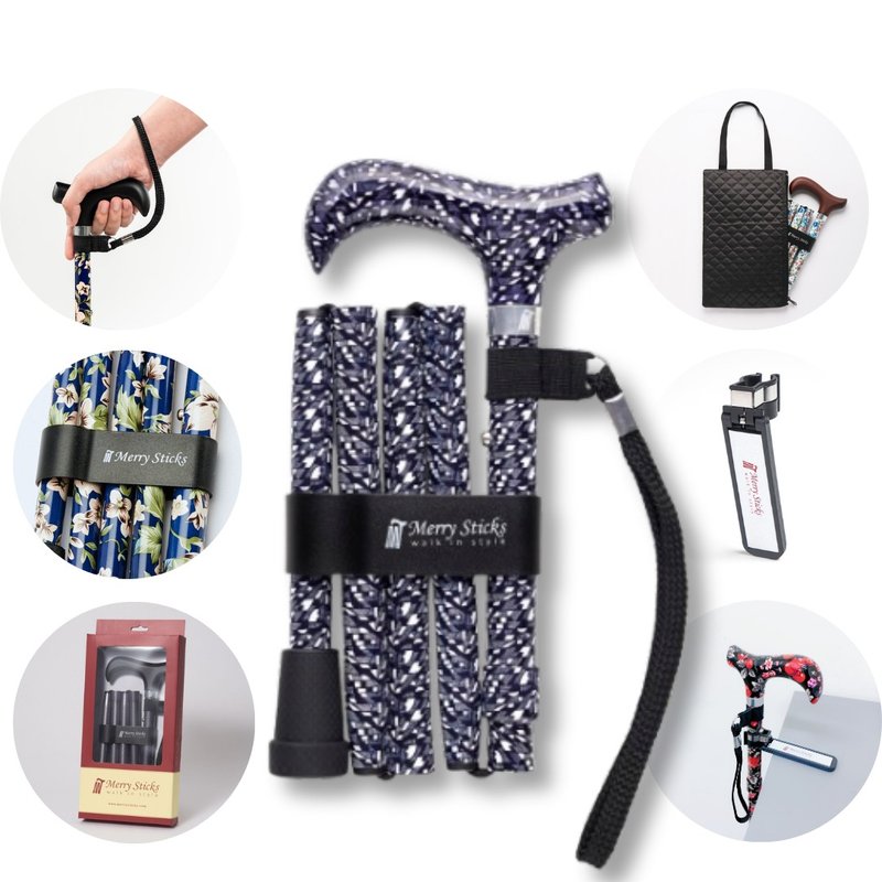 【圣诞礼盒】缤纷生活折叠手杖-前卫几何 登山杖 时尚拐杖 长辈礼 - 其他 - 铝合金 蓝色