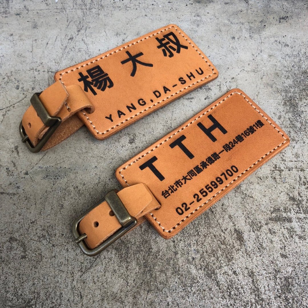 雷雕 可烙字定制化名牌 行李吊牌 吊饰  -植鞣皮革制 - - 行李吊牌 - 真皮 咖啡色