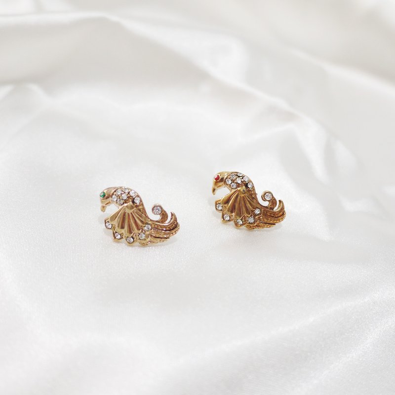 古董孔雀领针/胸针一对 - 胸针 - 宝石 金色