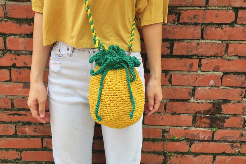 阿母の手作包/旺莱包/束口包/侧背包/郊游 - 侧背包/斜挎包 - 棉．麻 黄色