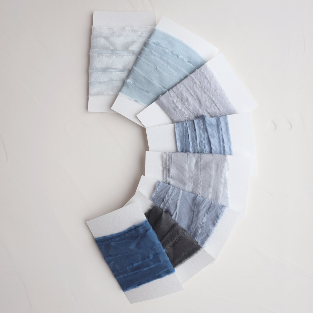 Hand Dyed Silk Ribbons / Styling Bundle / Set of 8 / 100% Silk - 包装材料 - 丝．绢 蓝色