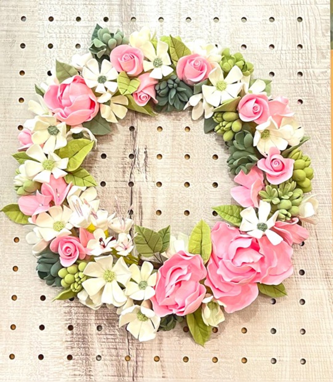 Spring new work [eternal flower] Can't wait for spring, cherry blossom and old rose clay flower wreath - 植栽/盆栽 - 粘土 