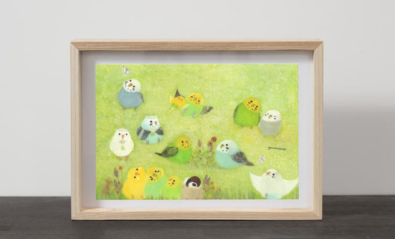 A4田野休闲花痴自然风景画虎皮鹦鹉雀小鸟鸟野鸟 - 海报/装饰画/版画 - 纸 绿色