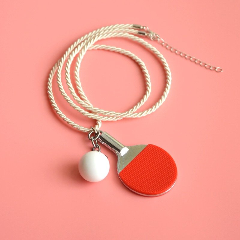 乒乓球吊坠 长款编织绳项链 清新运动风 休闲简约 礼物 - 项链 - 棉．麻 红色
