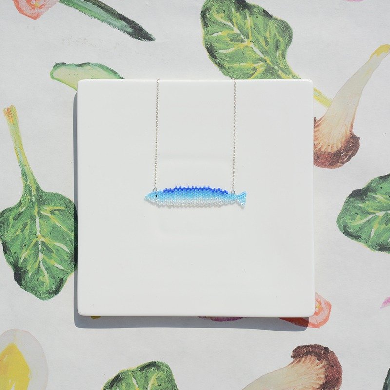 NoMatch不合设计秋刀鱼透明闪光手工玻璃串珠925纯银项链 - 项链 - 玻璃 蓝色