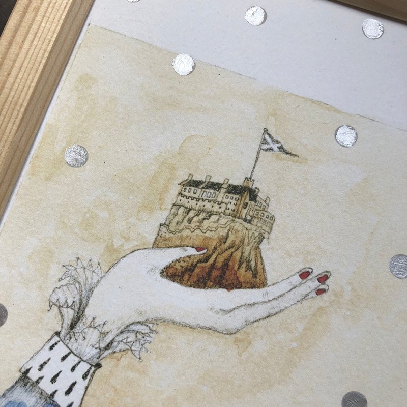艹方作品-轻巧系列 苏格兰城堡 手绘银金点点 轻展画 布置摆设 - 海报/装饰画/版画 - 纸 金色