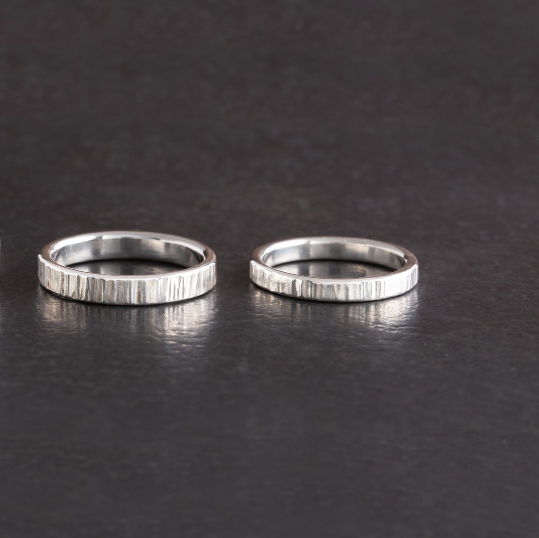 【情人节礼盒】锤目纯银对戒 HammeredHead Silver Ring - 戒指 - 纯银 银色