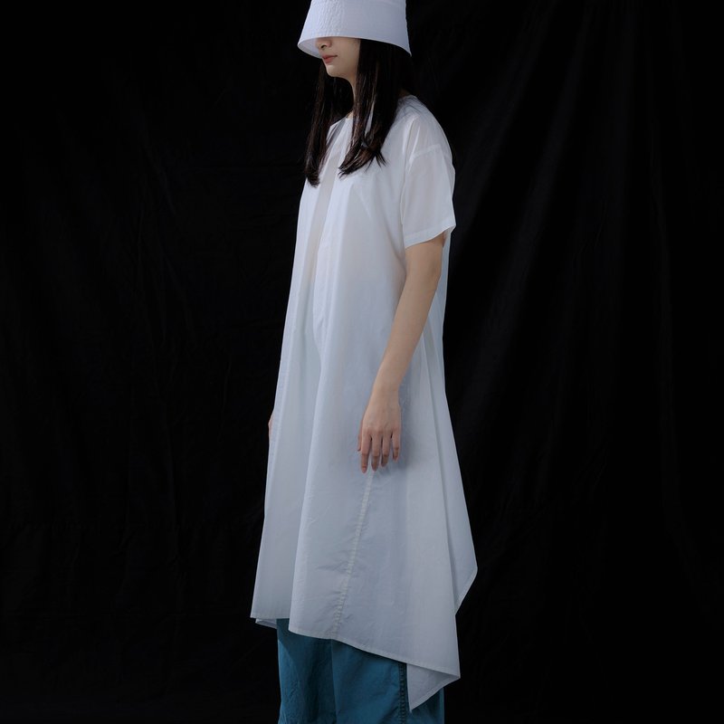 随意绑带活片长上衣 - 女装上衣 - 棉．麻 白色
