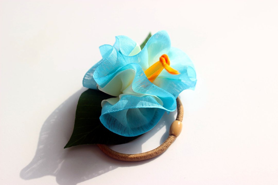 三用款木槿花饰品 发圈 手环 尤克里里装饰 夏日热带风手工花 - 发饰 - 棉 蓝色