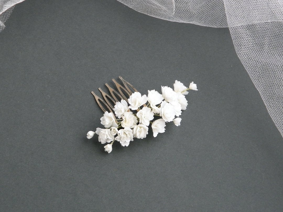 Flower hair comb bride Gypsophila hair pins Babys breath bridal hair piece - 发饰 - 其他材质 白色