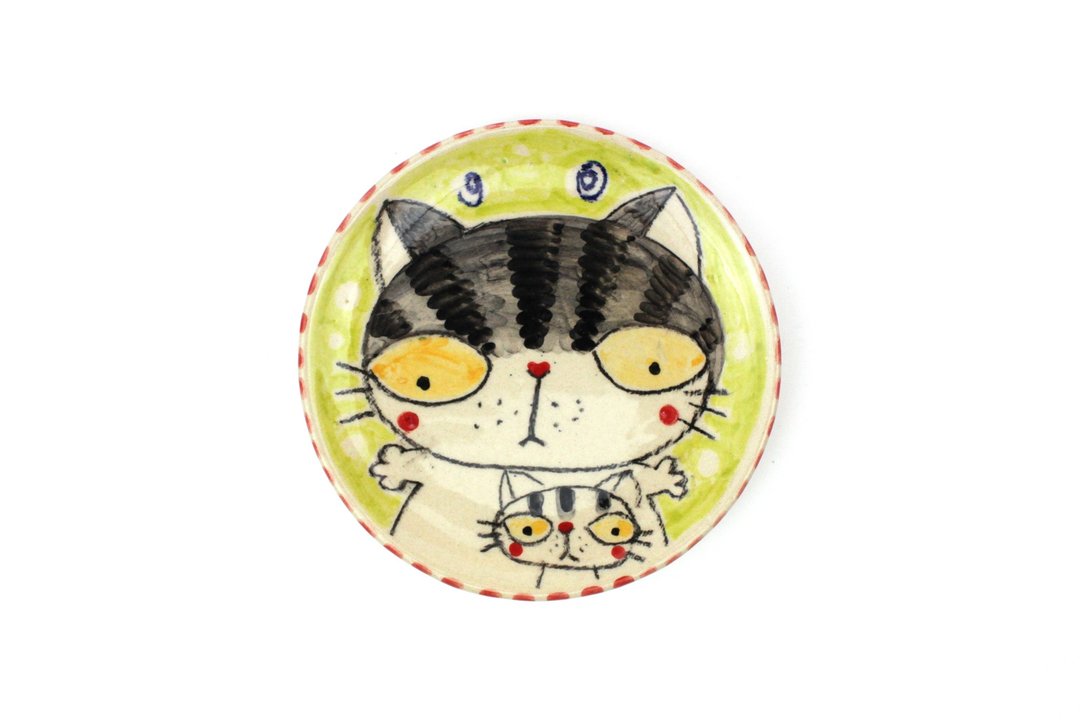 Nice Little Clay 手工彩绘小碟 两只小花猫 0304-49 - 浅碟/小碟子 - 陶 白色