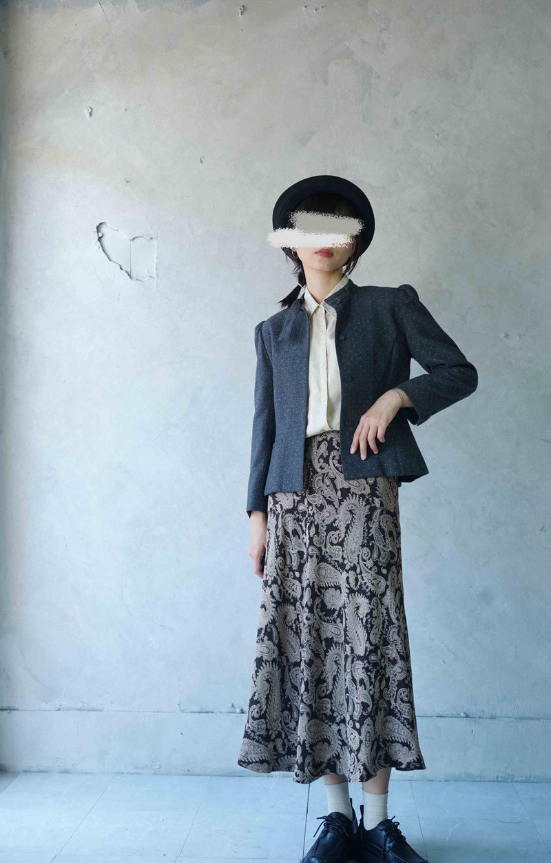 寻宝古着-深灰毛料小水玉点立领修身夹克外套 - 女装休闲/机能外套 - 羊毛 灰色