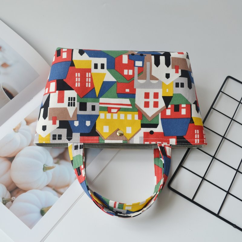 现货孤品/手提托特包/随身手拎袋/彩色房子 - 手提包/手提袋 - 棉．麻 