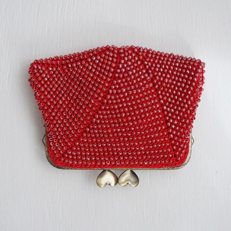 Ba-ba handmade Beads crochet square pouch No.1571 - 皮夹/钱包 - 其他材质 红色