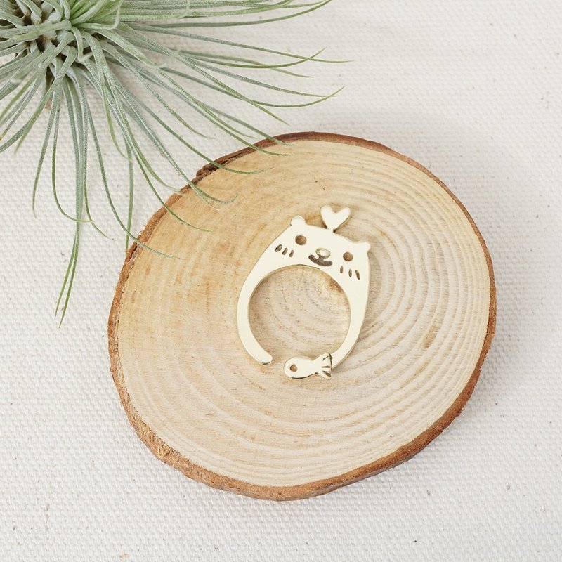 熊熊与鱼双面戒 - 纯铜款 - 戒指 - 铜/黄铜 金色