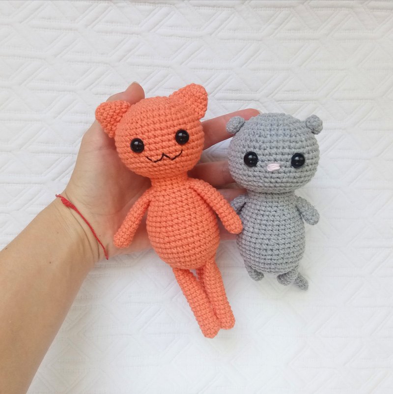 Kyo and Yuki plush toys Fruit Basket anime Crochet amigurumi doll, cat and mouse - 桌游/玩具 - 羊毛 橘色