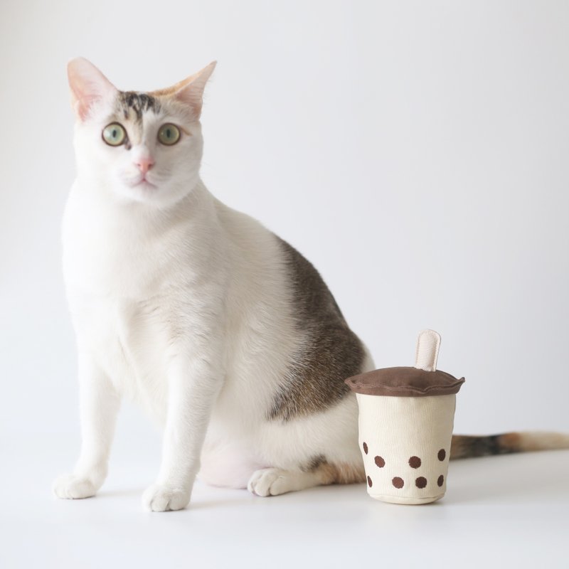 珍珠奶茶 白玉抹茶 泰奶 手作 猫草玩具 可清洗 重复用 - 玩具 - 棉．麻 咖啡色
