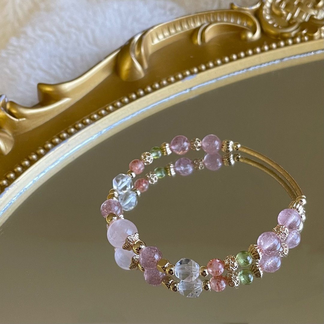 /粉水夏香/粉水晶 草莓晶 阿鲁沙 橄榄石 白水晶 招桃花 招贵人 - 手链/手环 - 水晶 多色