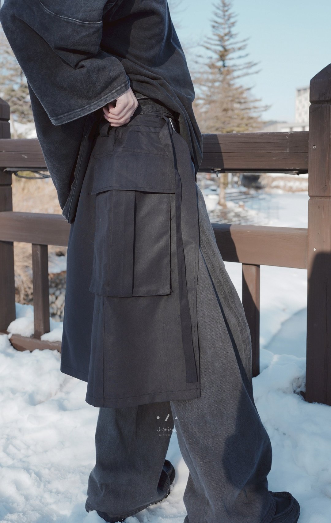 西服工装层叠围裙 - 2 色 - 裙子 - 棉 黑色