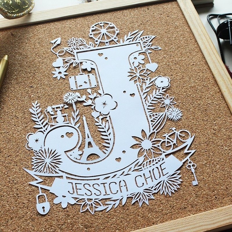 定制化新生儿/生日手工姓名纸雕(含框) |生日礼物 | 结婚礼物 - 满月礼盒 - 纸 多色