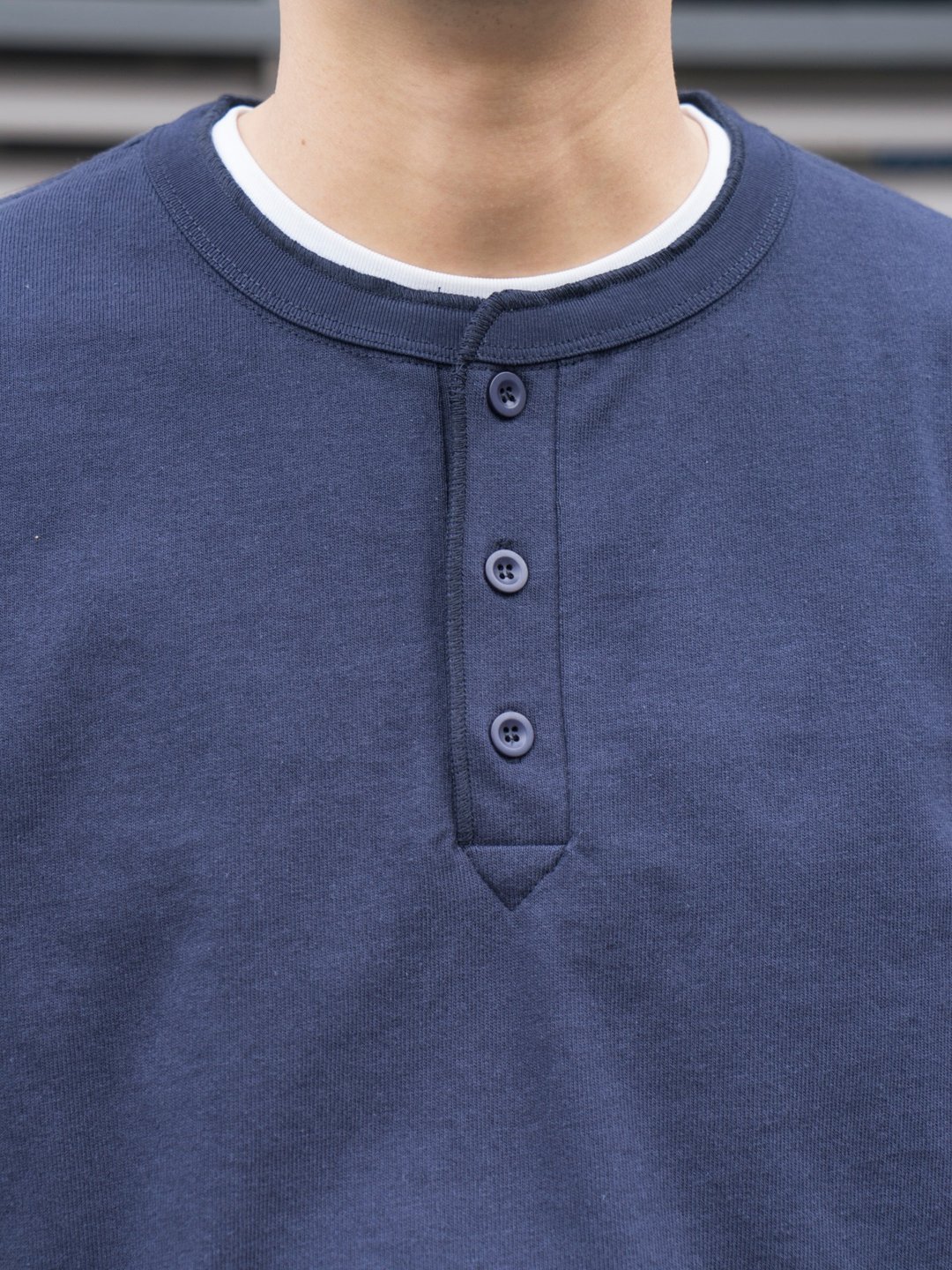 Henley shirt夏季复古流行 纯色基础款圆领亨利领短袖纯棉T恤男 - 男装上衣/T 恤 - 棉 蓝色