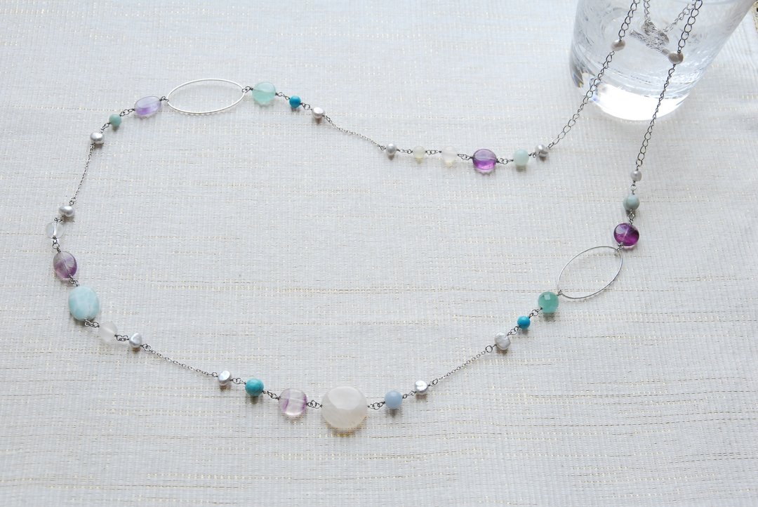 sale Blue stone and hoop necklace - 项链 - 半宝石 蓝色