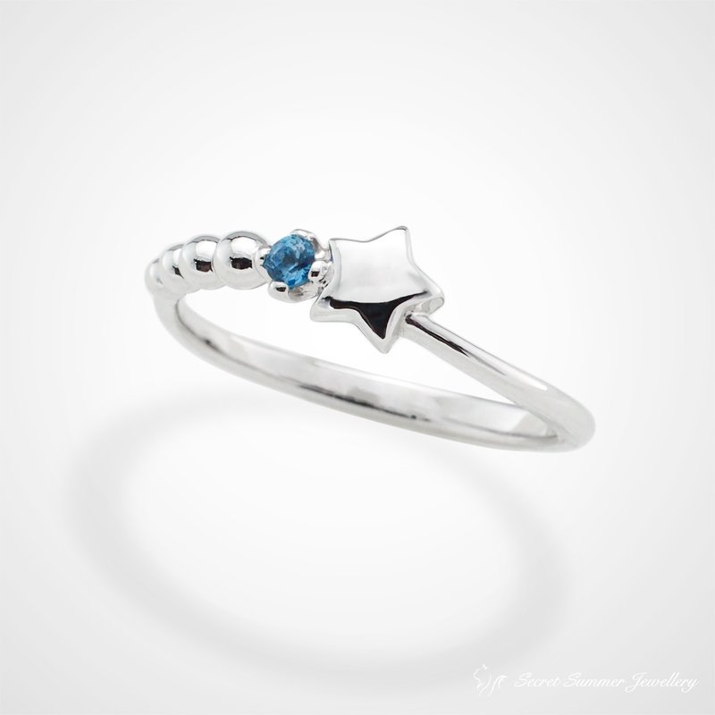 手工925纯银x天然宝石【生日石系列-星星】简约设计戒指.气质尾戒 - 戒指 - 纯银 多色