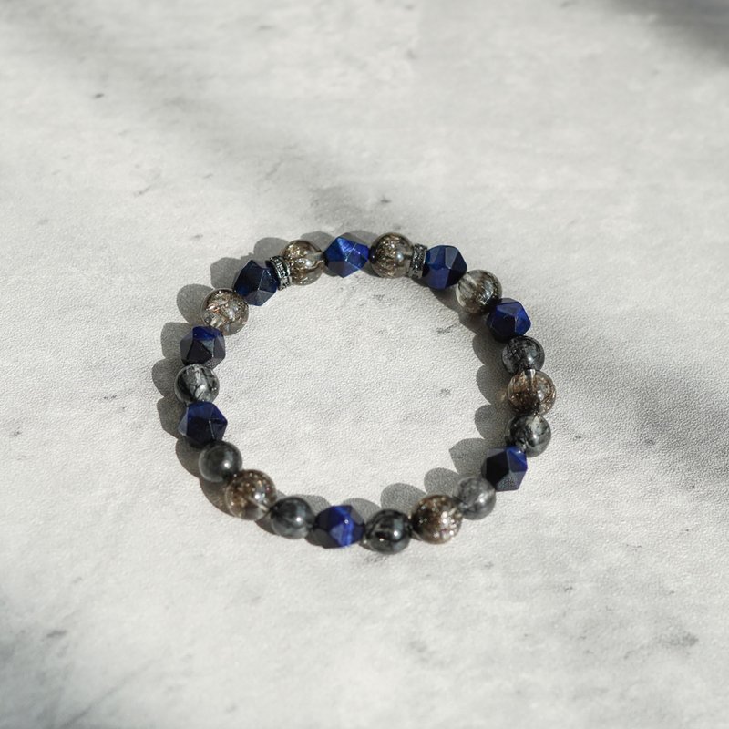 黑加仑超七黑髪晶切面蓝虎眼手链 - 手链/手环 - 水晶 