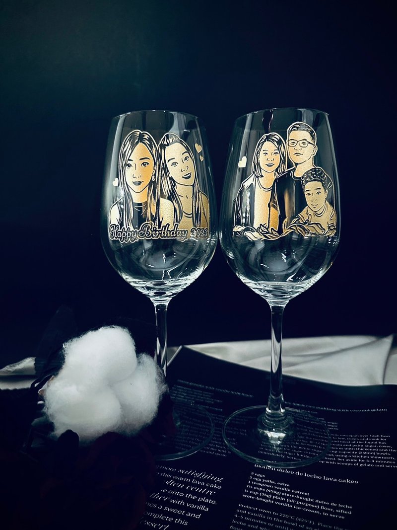 【金莎】定制化 人像雕刻 红酒对杯 闰蜜礼物 - 酒杯/酒器 - 玻璃 金色