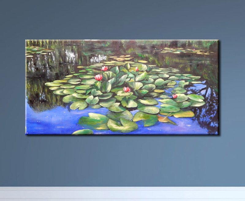 画布上的原画, 莲花, 风景挂画, 空间装饰, 挂画, 手工油画, 睡莲 - 海报/装饰画/版画 - 其他材质 蓝色