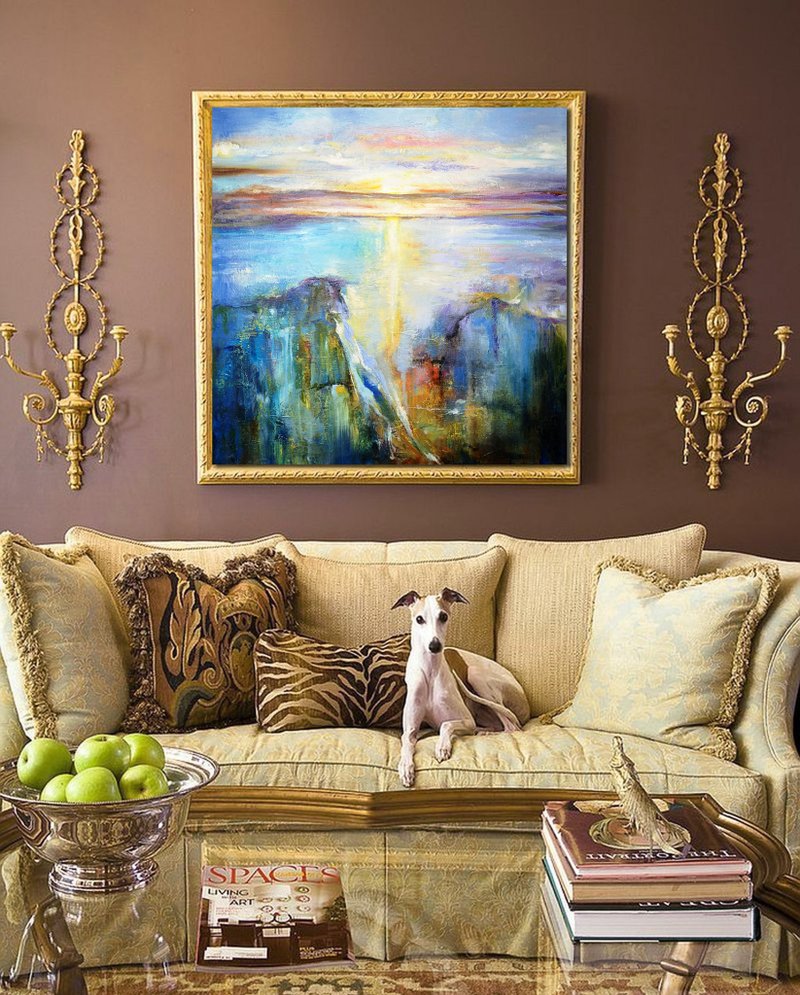 Seascape Painting  Abstract Original Art on Canvas 60x60 cm. - 海报/装饰画/版画 - 棉．麻 