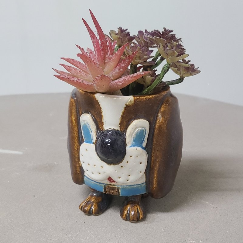小小史宾格犬花盆 - 花瓶/陶器 - 陶 咖啡色