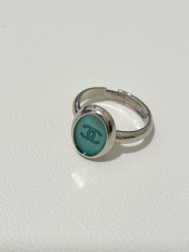 Chanel 稀有绿色CC椭圆牌银色中古戒指 日本中古二手vintage - 戒指 - 其他金属 银色