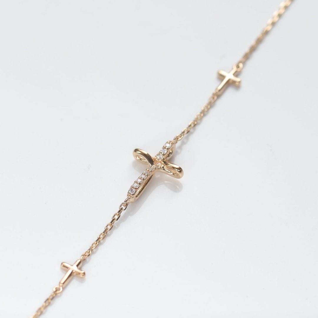 14K 金线条十字架手链 - 手链/手环 - 贵金属 金色