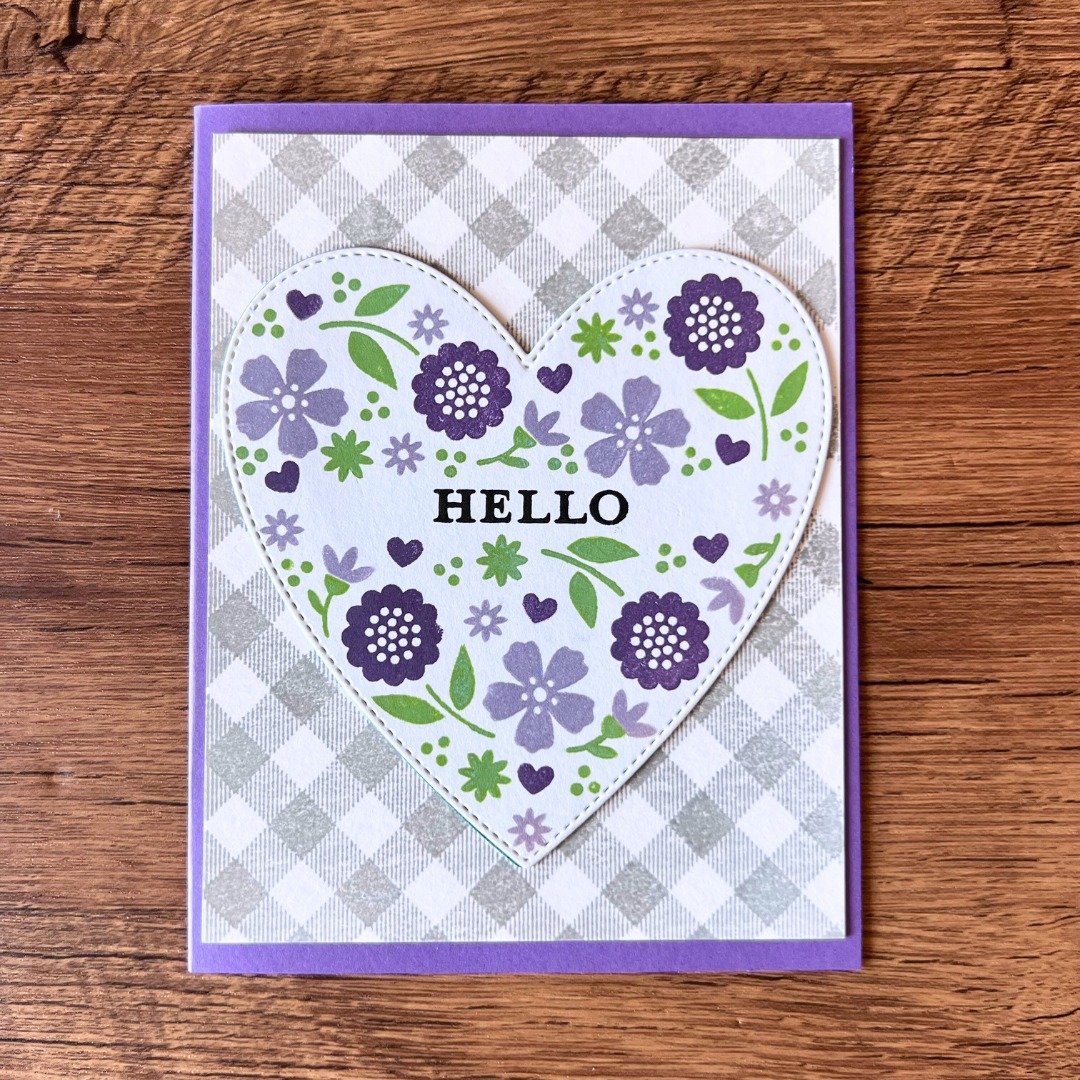 HELLO 花 爱心 灰色 格子 紫色 多用途卡 - 卡片/明信片 - 纸 紫色