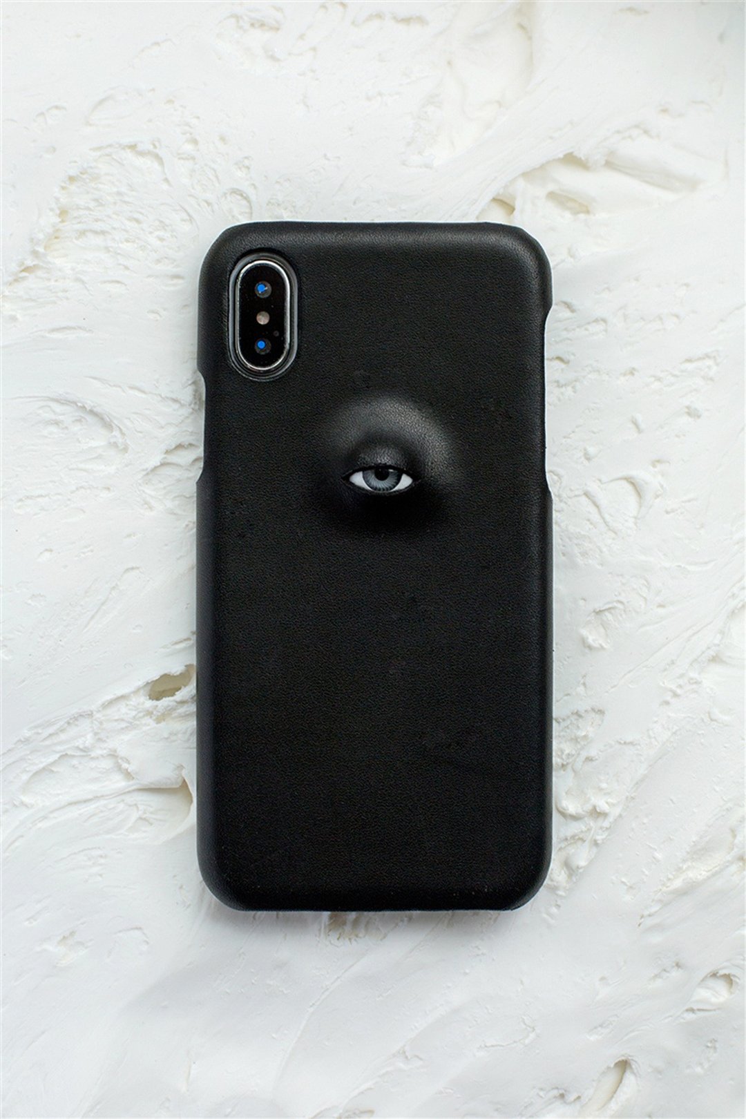 黑色 眼珠題材 手工真皮iPhone手機殼 保護套 意大利植鞣牛皮 - 手机壳/手机套 - 真皮 黑色