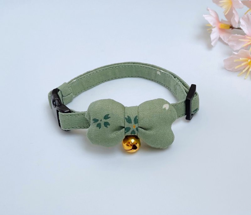 丰满樱花花瓣丝带x黄绿色猫项圈 猫项圈 - 项圈/牵绳 - 棉．麻 绿色